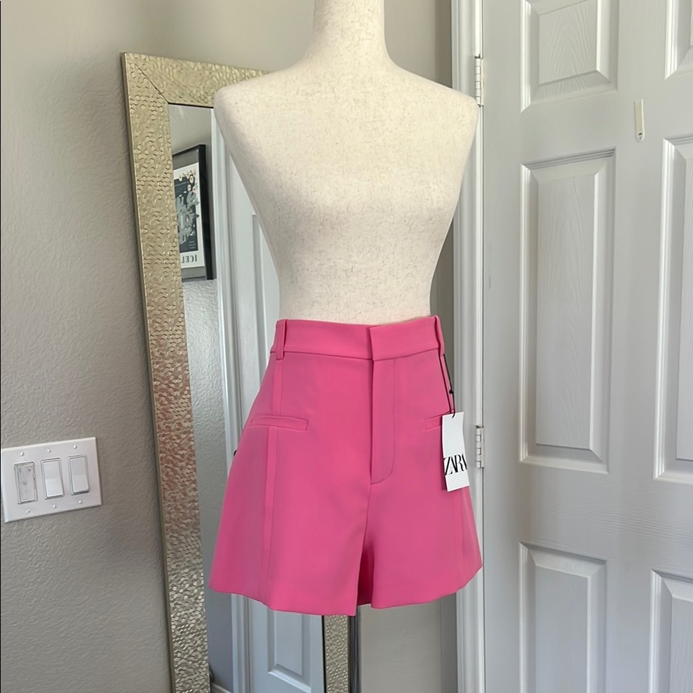 Zara Pink High Waist Tailored Shorts - Size XL